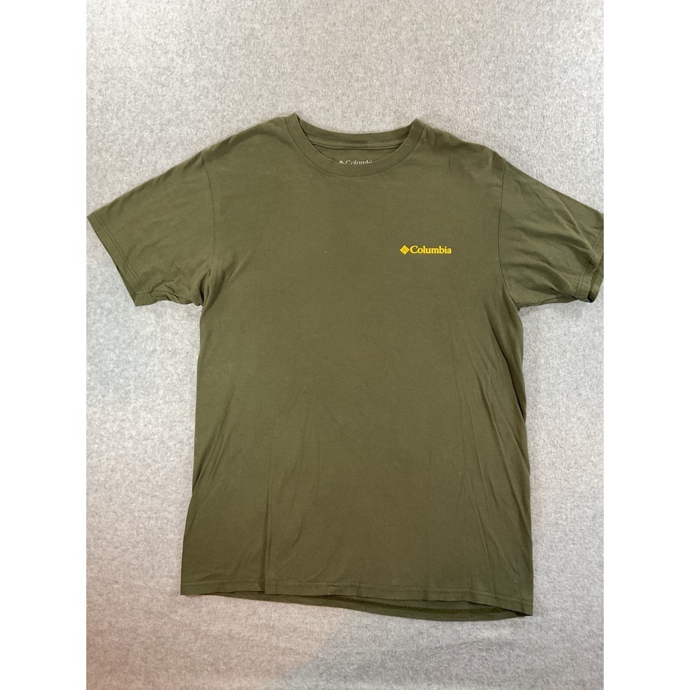 Columbia Mens Olive Green Graphic T-Shirt Mountain Sunset Size M RN117508 #602
